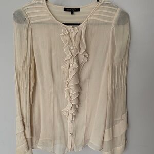 Nanette Lepore Ivory Ruffle Front Long Sleeve Blouse